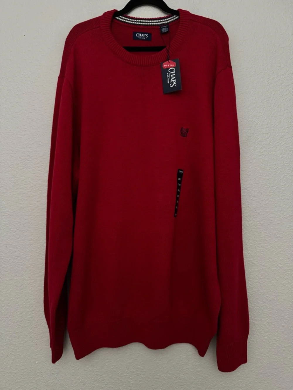 NWT Chaps Sweater Red Pullover Crewneck Mens Big & Tall Size 3XLT Cotton Classic